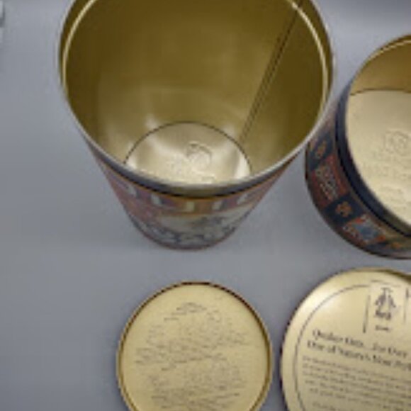 Vintage 1980s 90s Lot of 2 Quaker Oats Metal Tin Cans, 1983, 1990 - Picture 5 of 17